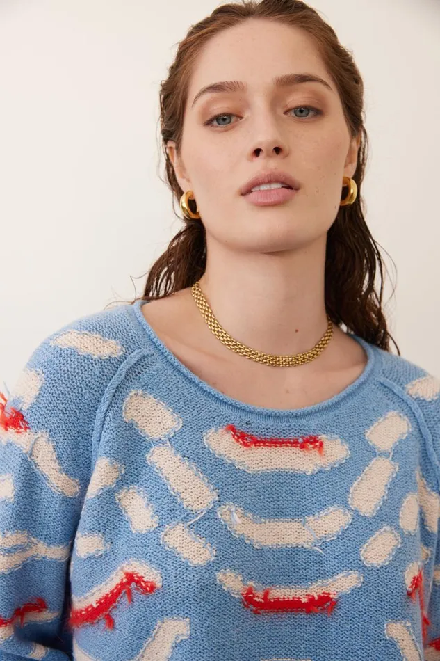 Raquel Allegra Sweaters and Knits Women Light Denim And Chalk Zuri Pullover