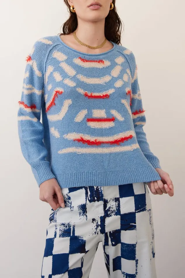 Raquel Allegra Sweaters and Knits Women Light Denim And Chalk Zuri Pullover