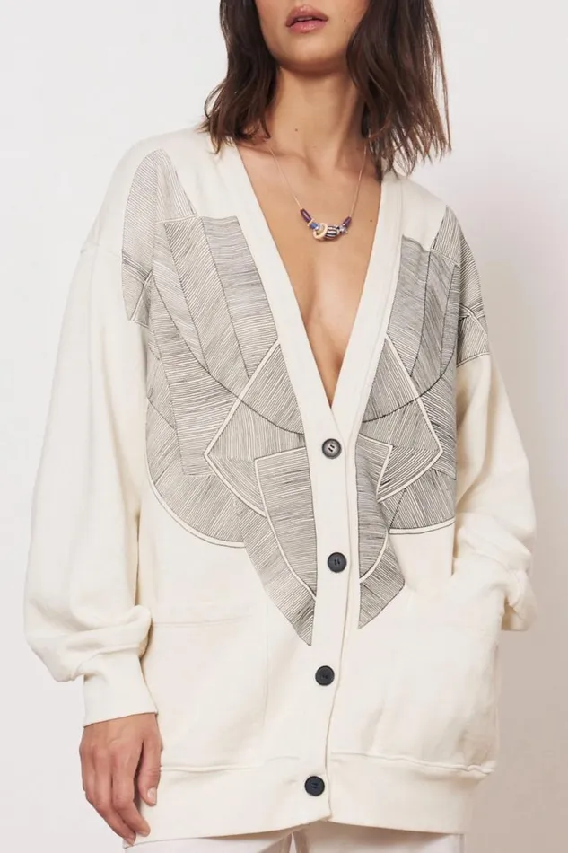 Raquel Allegra Sweaters and Knits Women Vintage Fleece Dirty White Jackie Cardigan