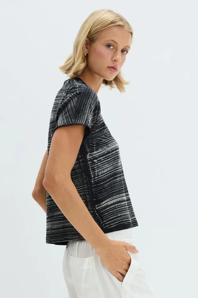 Raquel Allegra TShirts Women Brush Black Liana Tee