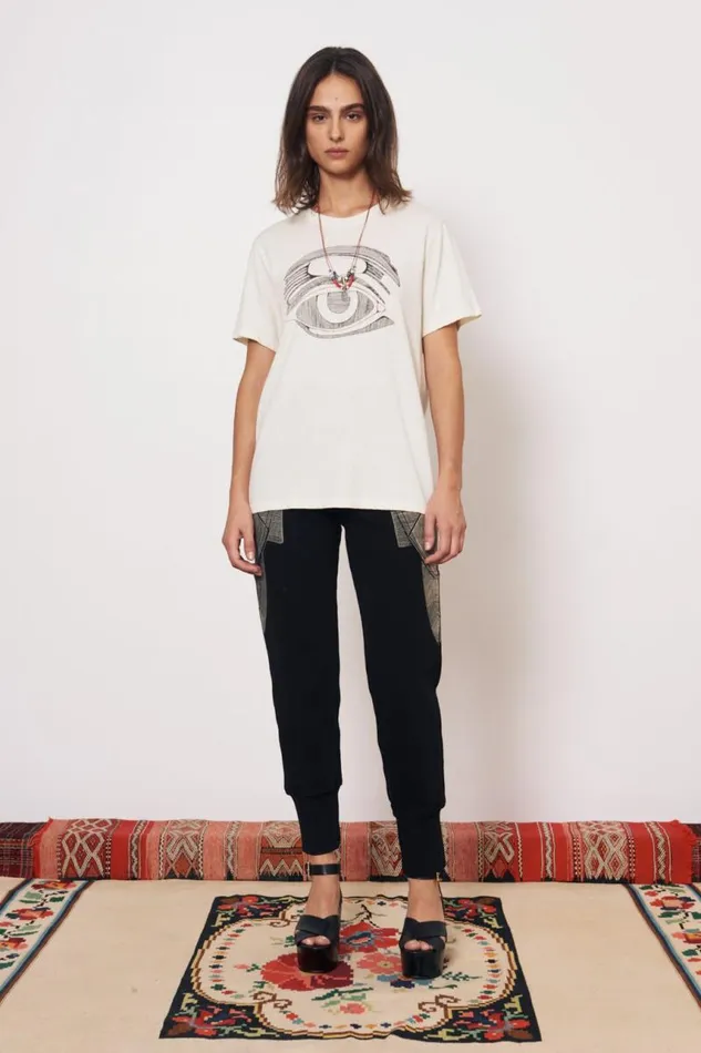 Raquel Allegra TShirts Women Dirty White Betty Tee With Evil Eye