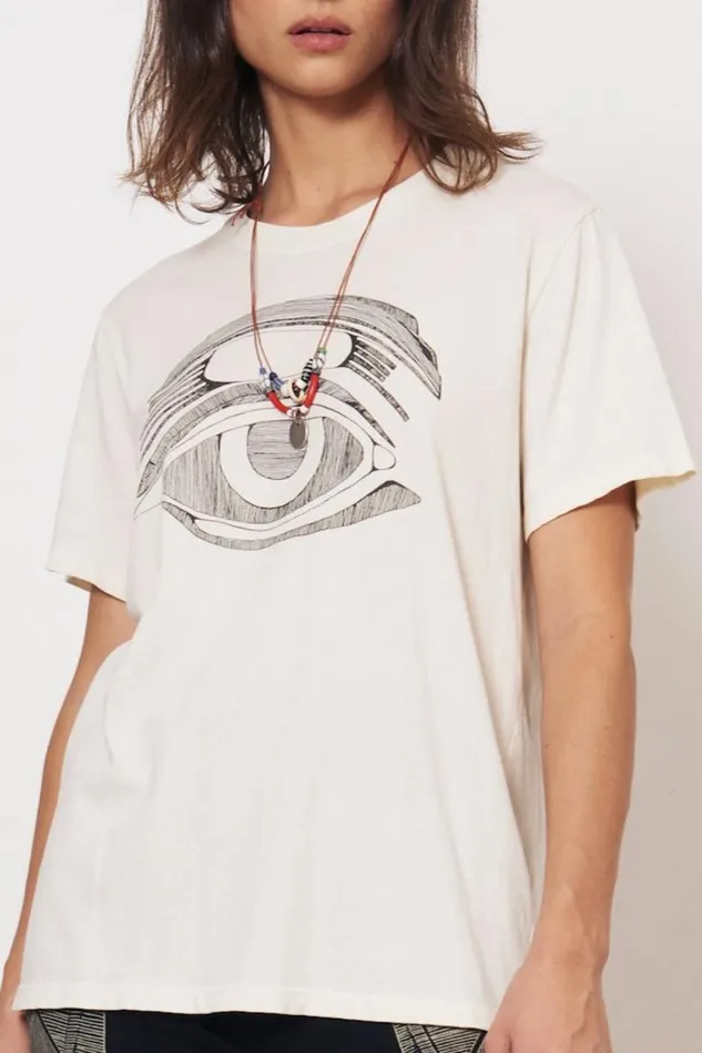 Raquel Allegra TShirts Women Dirty White Betty Tee With Evil Eye