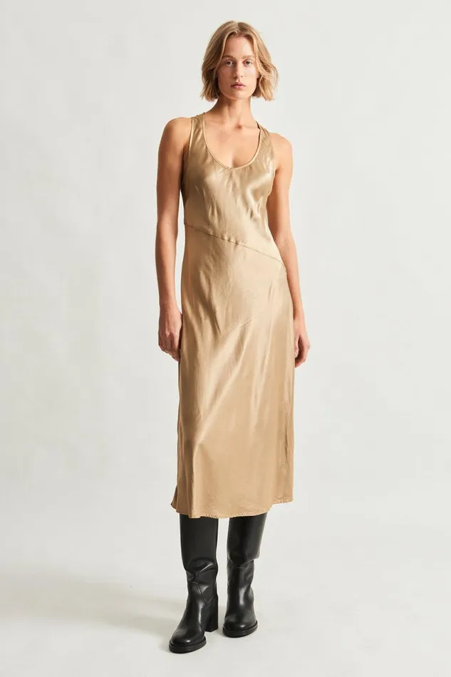 Raquel Allegra TShirts Women Pebble Satin Sand Valentina Midi Dress