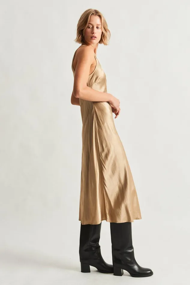 Raquel Allegra TShirts Women Pebble Satin Sand Valentina Midi Dress