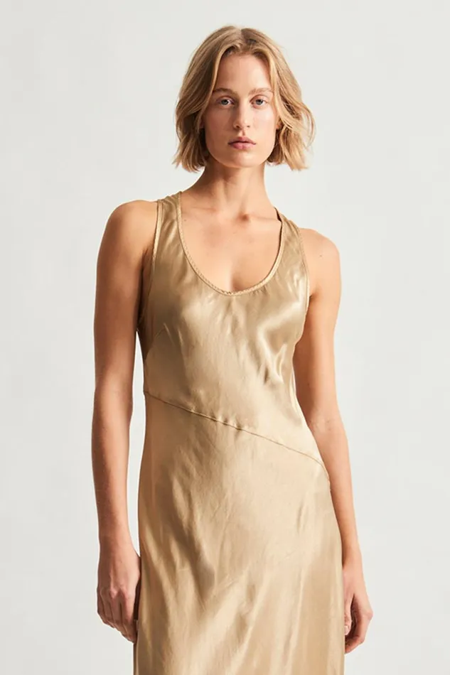 Raquel Allegra TShirts Women Pebble Satin Sand Valentina Midi Dress