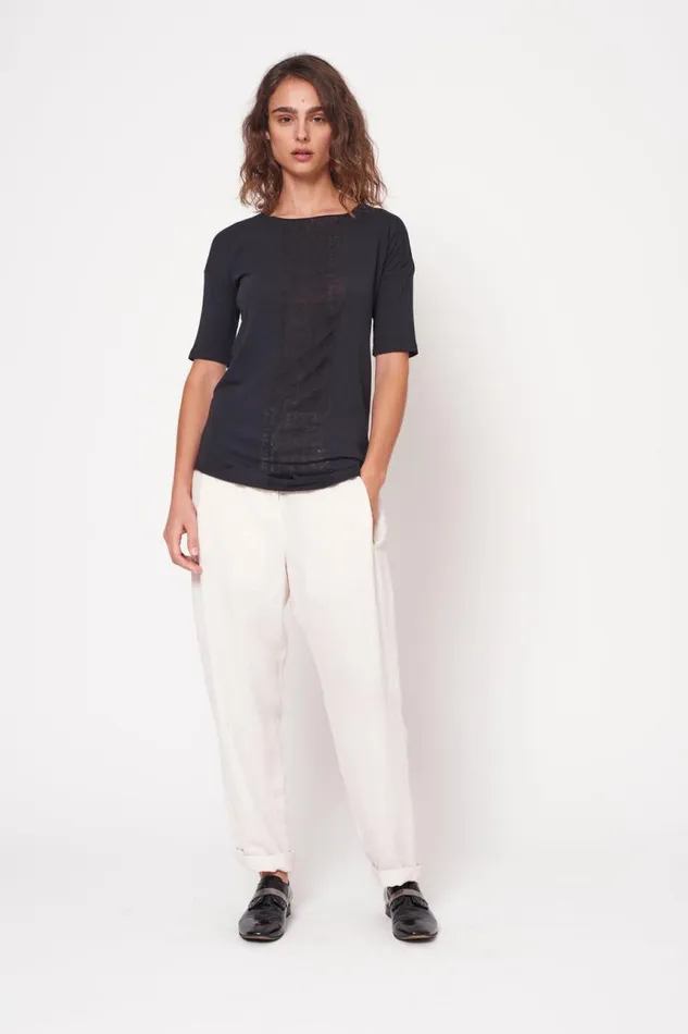 Raquel Allegra Tops Women Black Basic Shredded Tee
