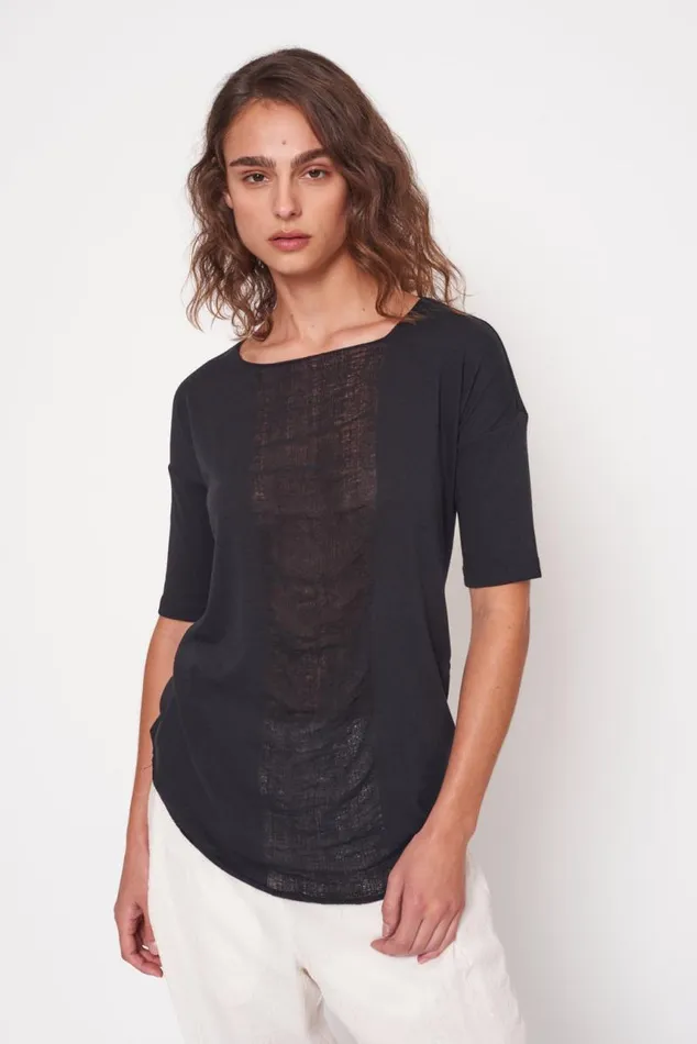 Raquel Allegra Tops Women Black Basic Shredded Tee Raquel Allegra Tops Women Black Basic Shredded Tee