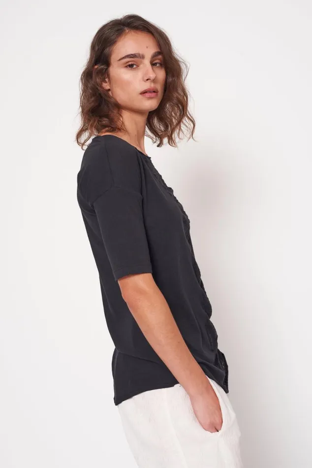 Raquel Allegra Tops Women Black Basic Shredded Tee Raquel Allegra Tops Women Black Basic Shredded Tee