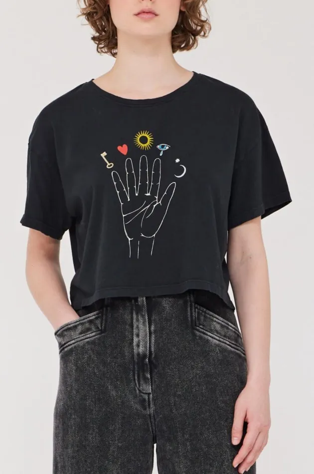 Raquel Allegra Tops Women Black Cosmic Hand Claudia Top
