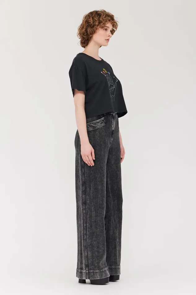 Raquel Allegra Tops Women Black Cosmic Hand Claudia Top