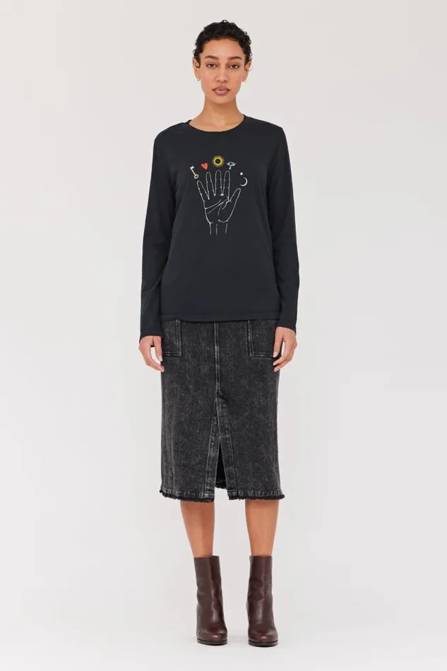 Raquel Allegra Tops Women Black Cosmic Hand Tilda Tee