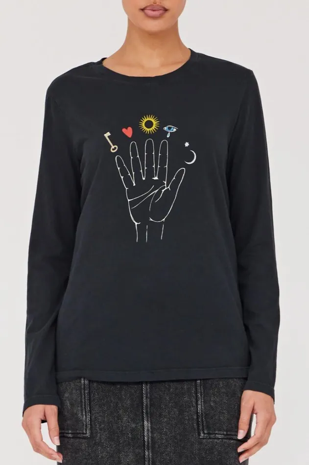 Raquel Allegra Tops Women Black Cosmic Hand Tilda Tee Raquel Allegra Tops Women Black Cosmic Hand Tilda Tee