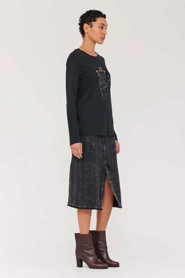 Raquel Allegra Tops Women Black Cosmic Hand Tilda Tee Raquel Allegra Tops Women Black Cosmic Hand Tilda Tee