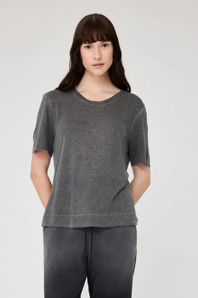 Raquel Allegra Tops Women Charcoal Boxy Tee