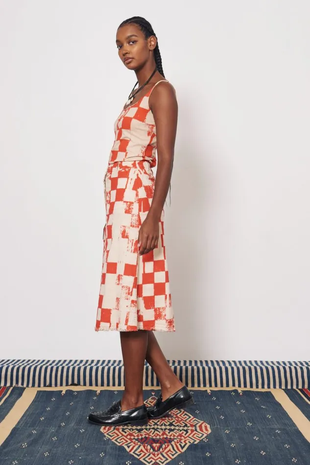 Raquel Allegra Tops Women Check Camel And Tomato Dakar Tank Top