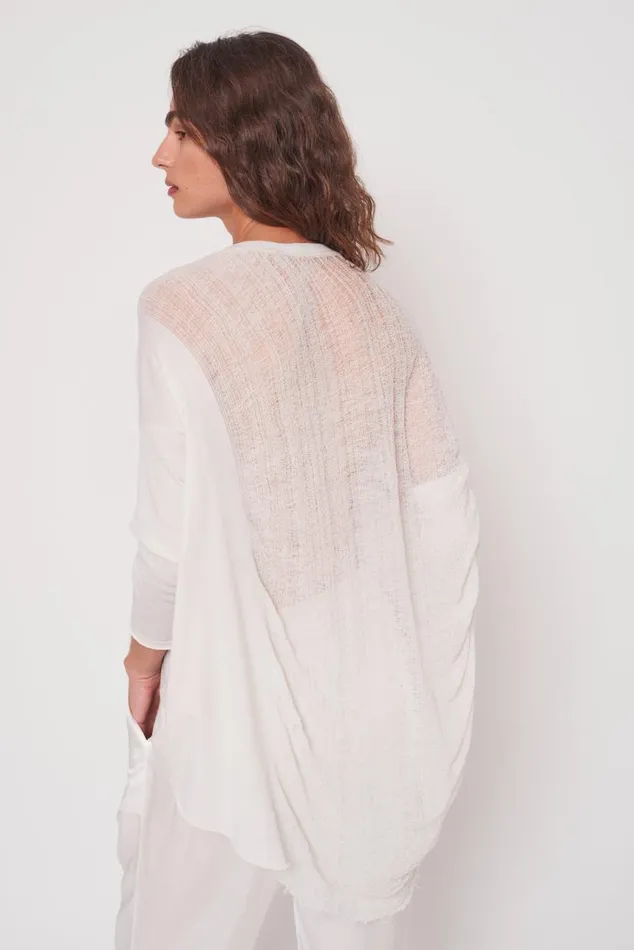 Raquel Allegra Tops Women Dirty White 34 Sleeve Shredded Cocoon Top