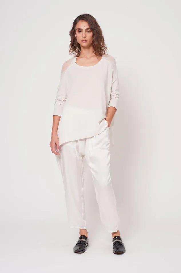 Raquel Allegra Tops Women Dirty White 34 Sleeve Shredded Cocoon Top
