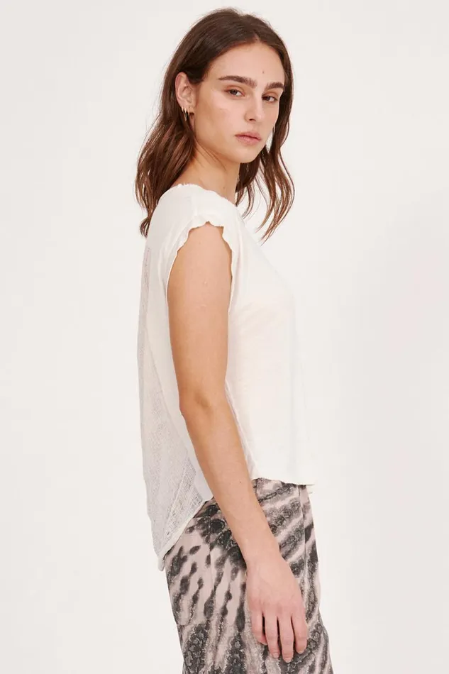 Raquel Allegra Tops Women Dirty White Homage Shred Tee