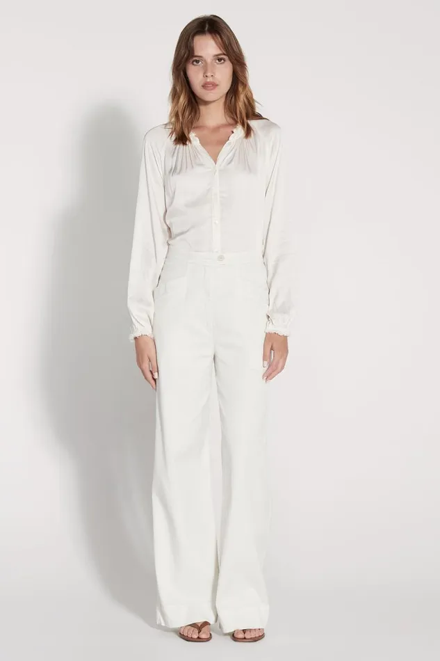 Raquel Allegra Tops Women Dirty White Victorian Ruffle Blouse