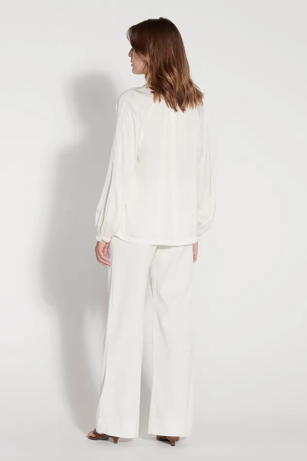 Raquel Allegra Tops Women Dirty White Victorian Ruffle Blouse