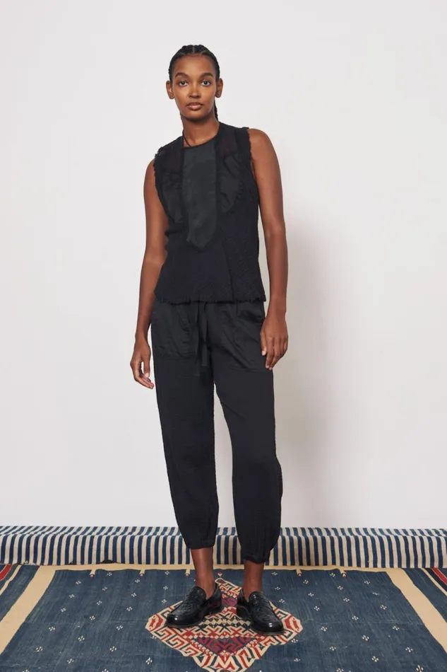 Raquel Allegra Tops Women Gauze and Cotton Sateen Faded Black Kampala Top