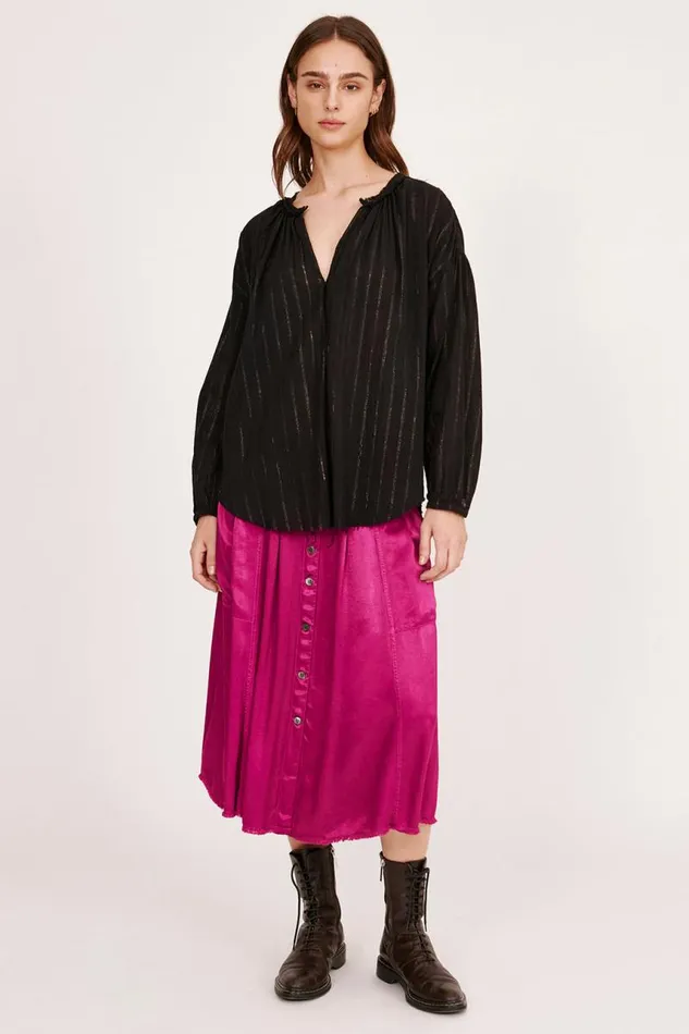 Raquel Allegra Tops Women Gauze Black Poet Blouse