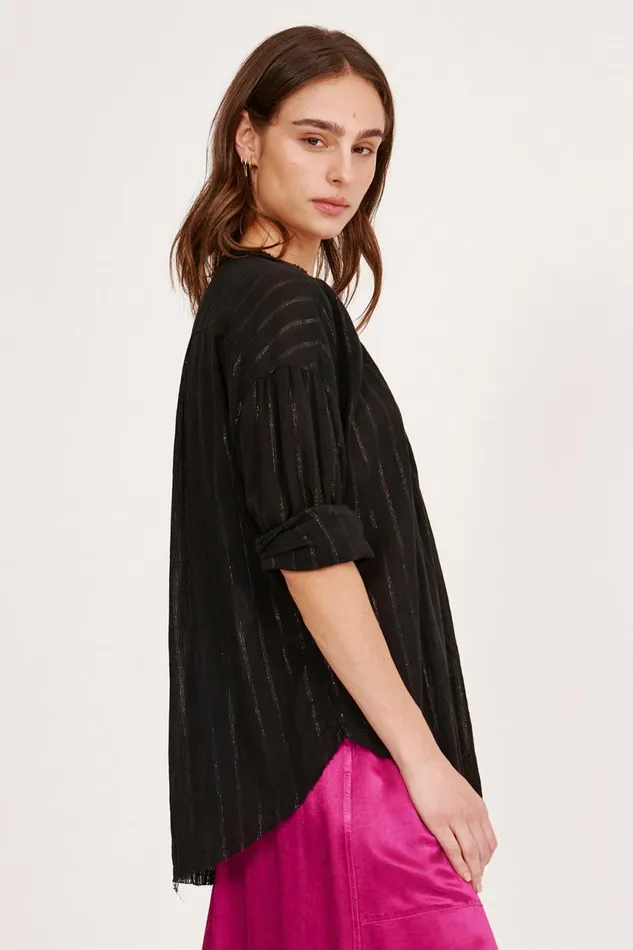 Raquel Allegra Tops Women Gauze Black Poet Blouse