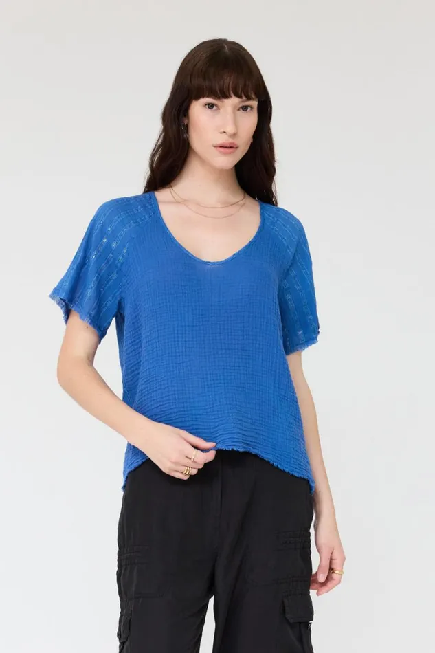Raquel Allegra Tops Women Gauze Dusty Blue Doheny Top
