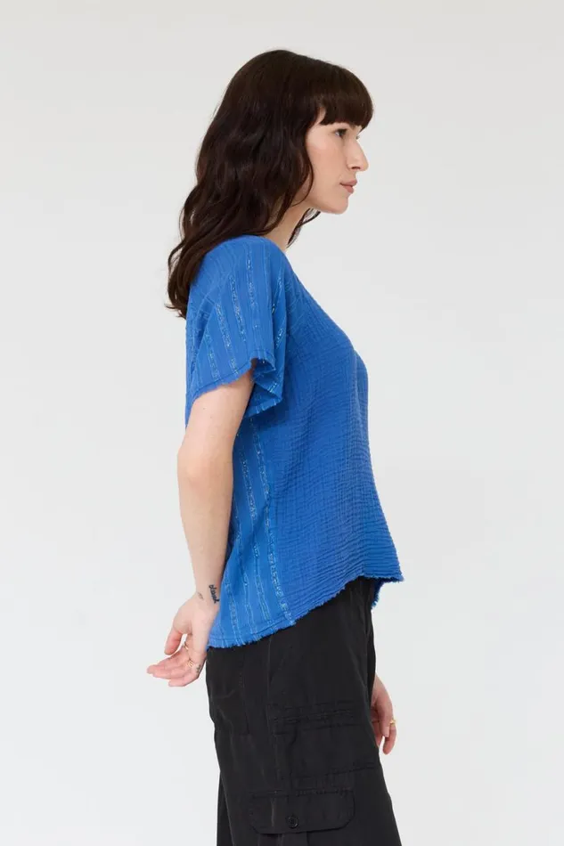 Raquel Allegra Tops Women Gauze Dusty Blue Doheny Top