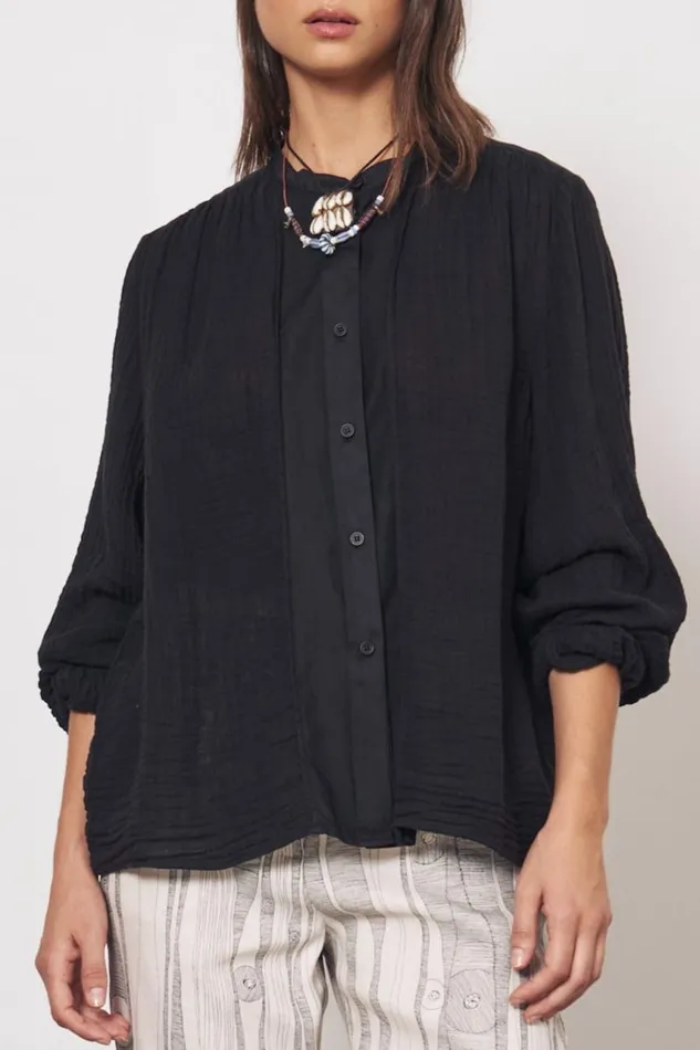 Raquel Allegra Tops Women Gauze Faded Black Victoria Blouse