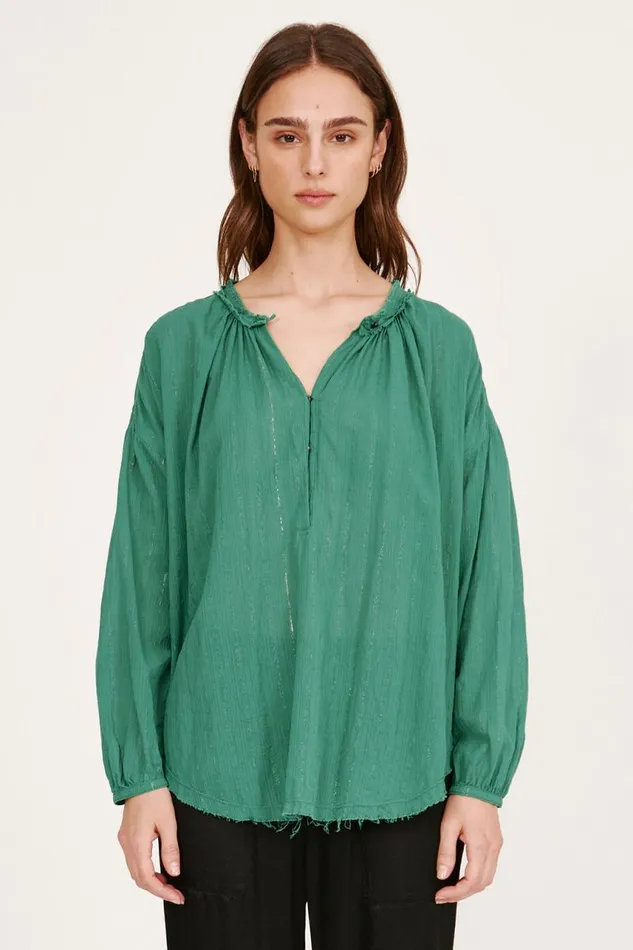 Raquel Allegra Tops Women Gauze Jade Poet Blouse