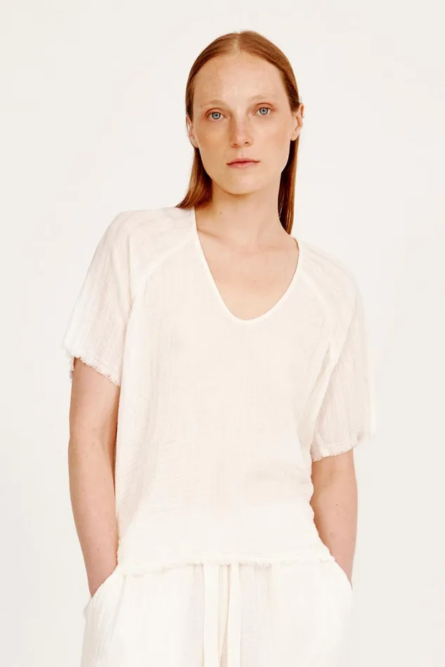 Raquel Allegra Tops Women Gauze Washed White Doheny Top