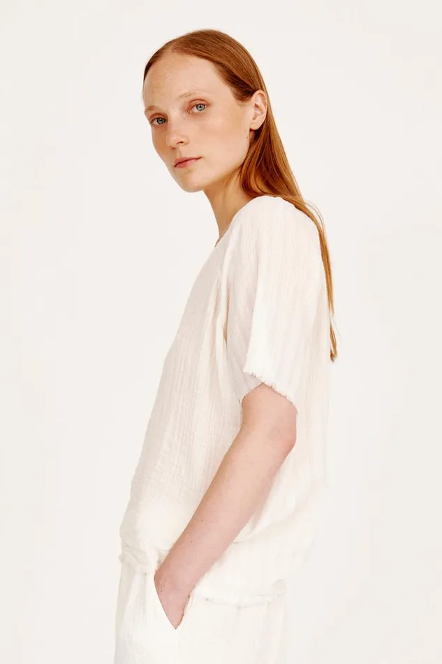 Raquel Allegra Tops Women Gauze Washed White Doheny Top