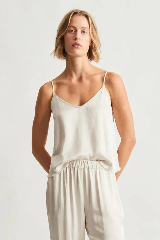 Raquel Allegra Tops Women Pebble Satin Dirty White Willow Cami