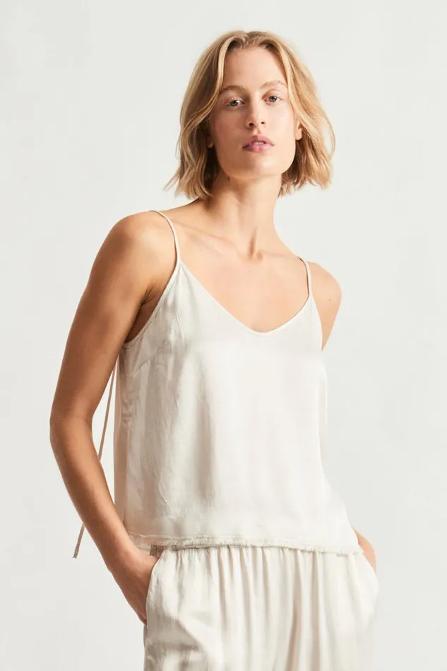 Raquel Allegra Tops Women Pebble Satin Dirty White Willow Cami