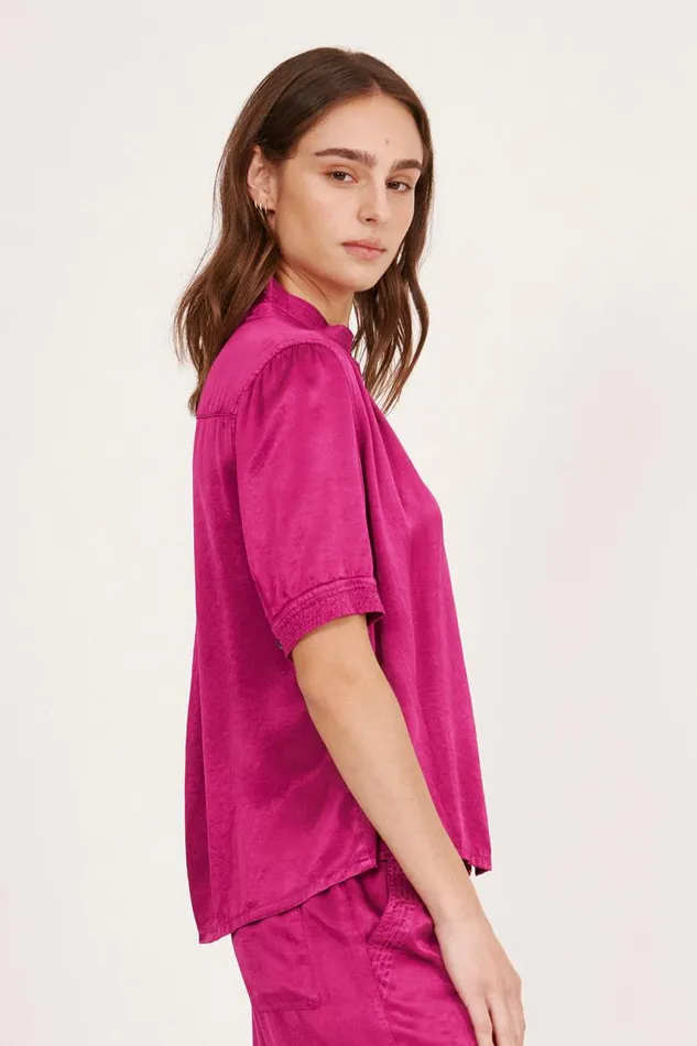 Raquel Allegra Tops Women Pebble Satin Magenta Victory Blouse