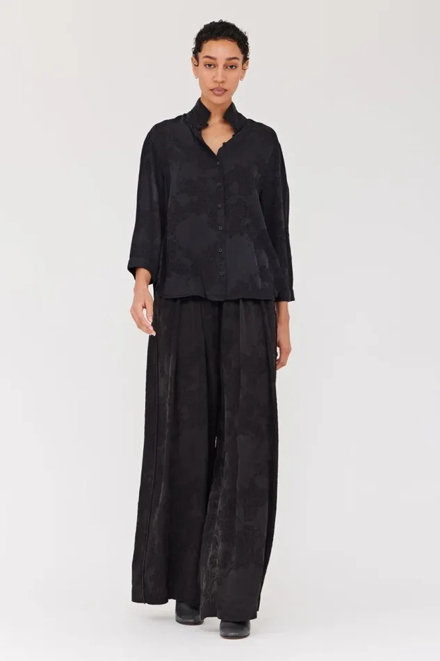 Raquel Allegra Tops Women Silk Jacquard Black Lauren Blouse