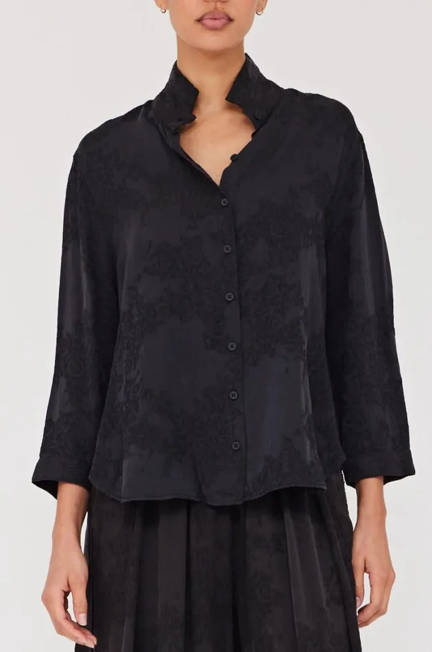 Raquel Allegra Tops Women Silk Jacquard Black Lauren Blouse