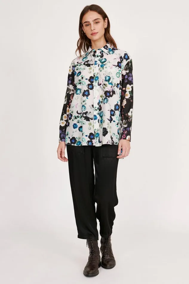 Raquel Allegra Tops Women Silk Voile White Floral Bronson Shirt