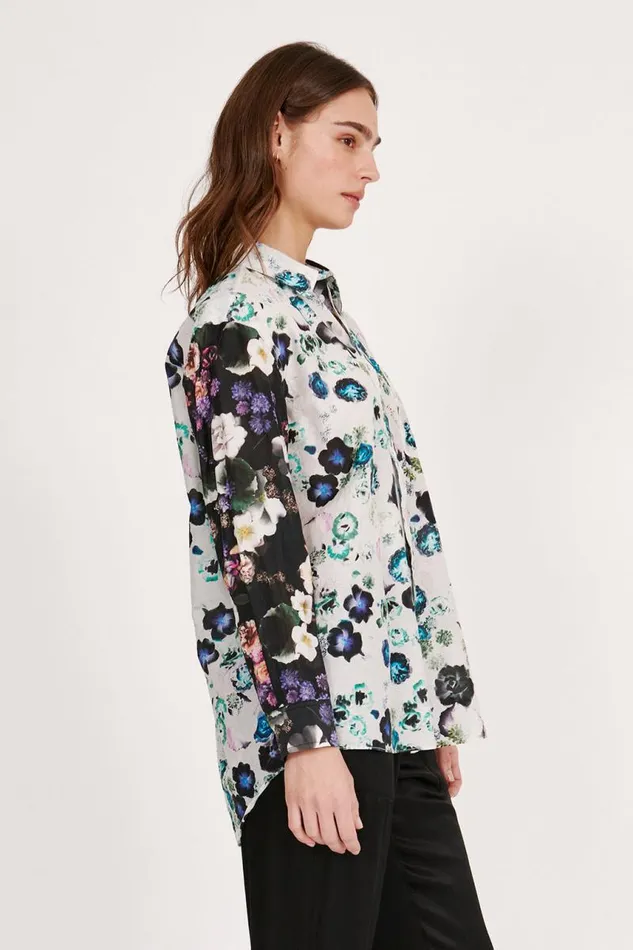 Raquel Allegra Tops Women Silk Voile White Floral Bronson Shirt