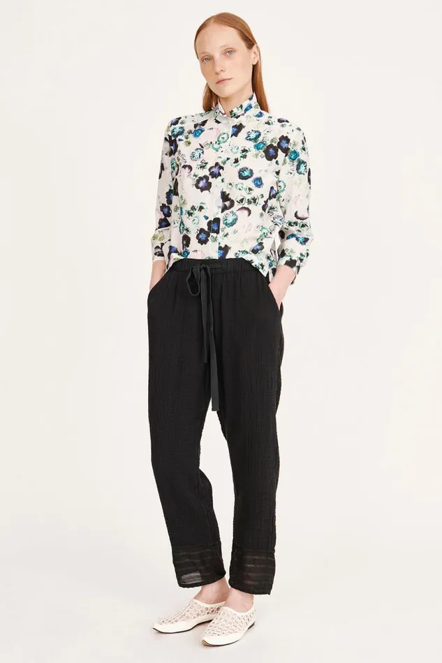 Raquel Allegra Tops Women Silk Voile White Floral Rodeo Blouse