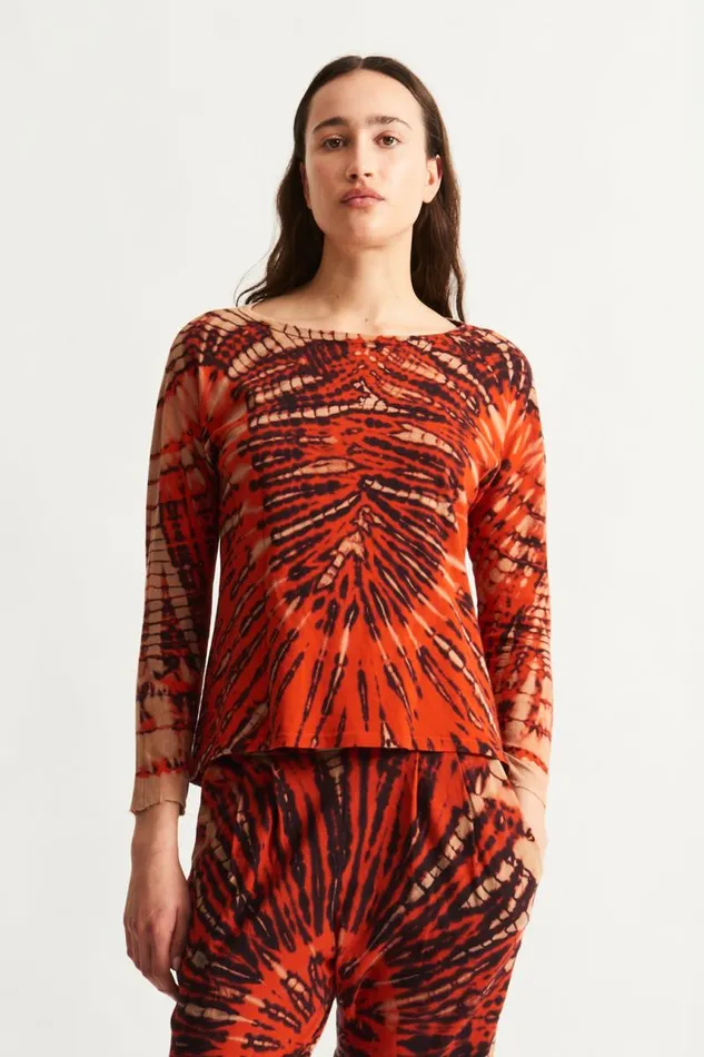 Raquel Allegra Tops Women Tomato And Navy Toureg Top