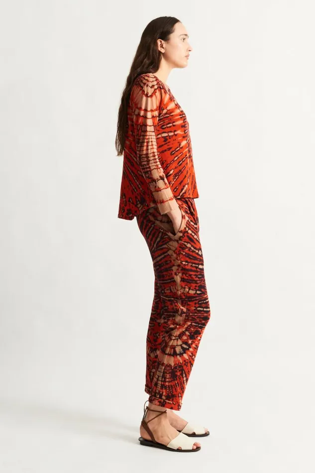 Raquel Allegra Tops Women Tomato And Navy Toureg Top