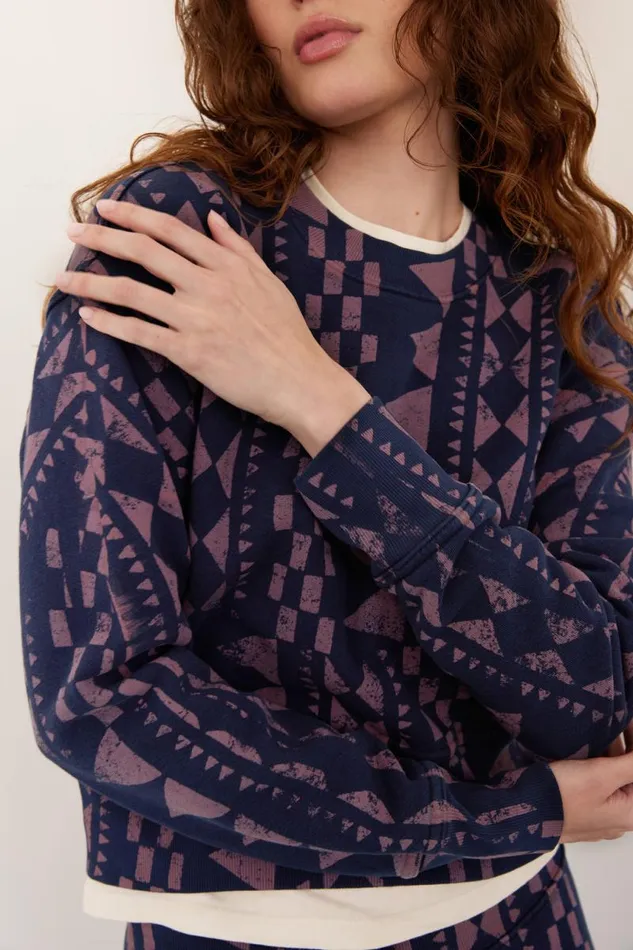 Raquel Allegra Tops Women Tribal Geo Midnight and Jasper Joberg Sweatshirt