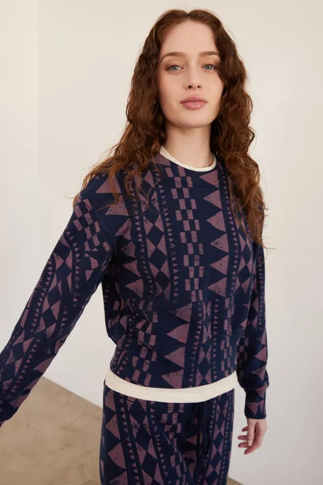 Raquel Allegra Tops Women Tribal Geo Midnight and Jasper Joberg Sweatshirt