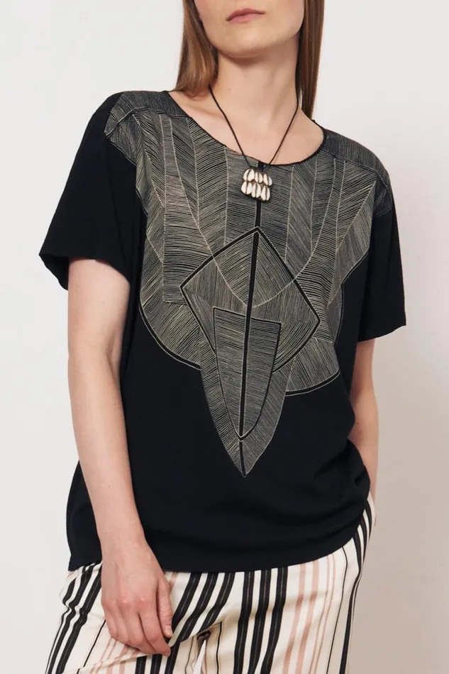 Raquel Allegra Tops Women Vintage Fleece Black Kibo Tee