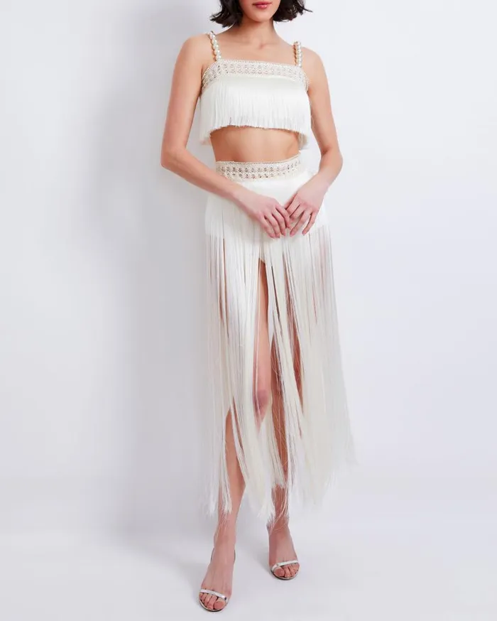 Ready To Wear AllOver Fringe Maxi Skirt With BuiltIn Bottom FINAL SALE PatBO Bottoms