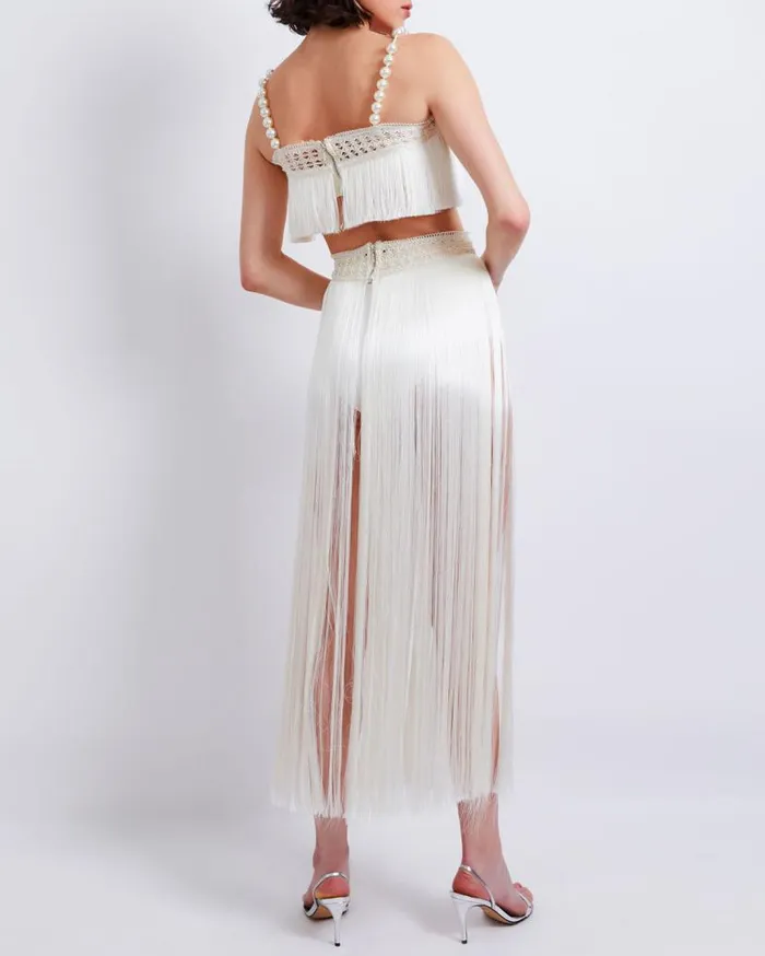 Ready To Wear AllOver Fringe Maxi Skirt With BuiltIn Bottom FINAL SALE PatBO Bottoms