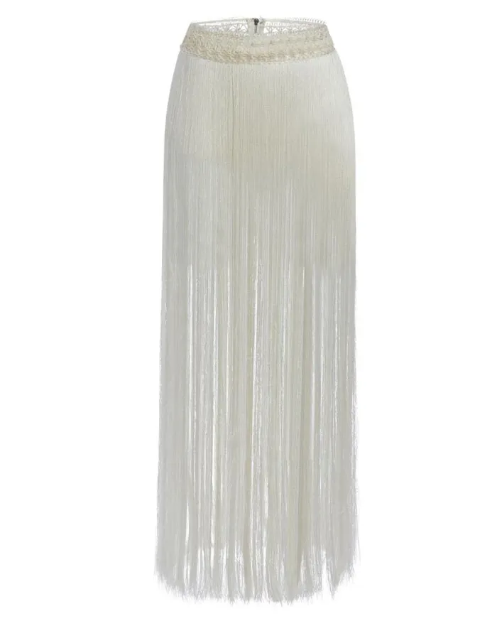 Ready To Wear AllOver Fringe Maxi Skirt With BuiltIn Bottom FINAL SALE PatBO Bottoms