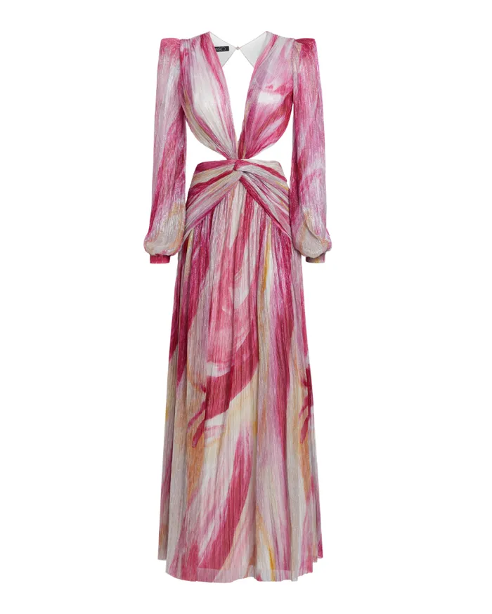 Ready To Wear Aura Metallic Plunge Maxi Dress PatBO Dresses and Jumpsuits